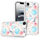 Premium Beautiful TPU Designs Case For iPhone 16E / SE4 (2025) - Pink Roses & Teal Teapots