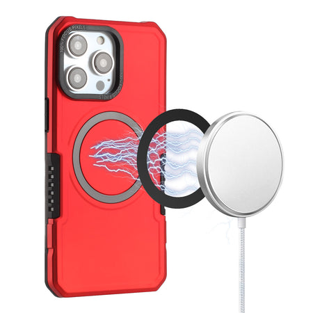 Premium Grip [Magnetic Circle] Metal Shockproof Hybrid Case For iPhone 12 & iPhone 12 Pro - Red