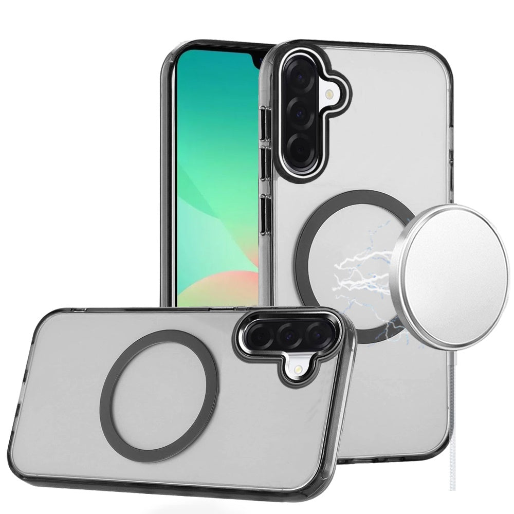 HR Premium Magnetic Circle Ring Transparent Premium Acrylic Case With Metal Buttons & Camera Raised Lip For Samsung Galaxy A27 - Black