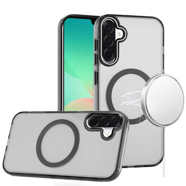 HR Premium Magnetic Circle Ring Transparent Premium Acrylic Case With Metal Buttons & Camera Raised Lip For Samsung Galaxy A27 - Black
