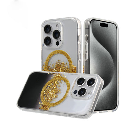 Metkase Glitter Transparent [Magnetic Circle] Shockproof Hybrid Case For Iphone 11 (Xi6.1) - Gold/Black