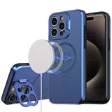 Premium Magnetic Ring Circle Camera Cap Kickstand Hybrid UV Paint Matte Finish Case For iPhone 15 - Blue