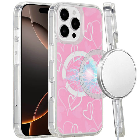 Premium Magnetic Space Uv Design Case For iPhone 16 Pro Max 6.9 Inch - Hearts