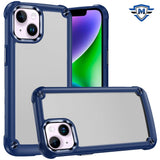 Metkase Ultimate Casex Transparent Hybrid Case With Metal Buttons And Camera Edges In Slide-Out Package For iPhone 13/14 - Blue