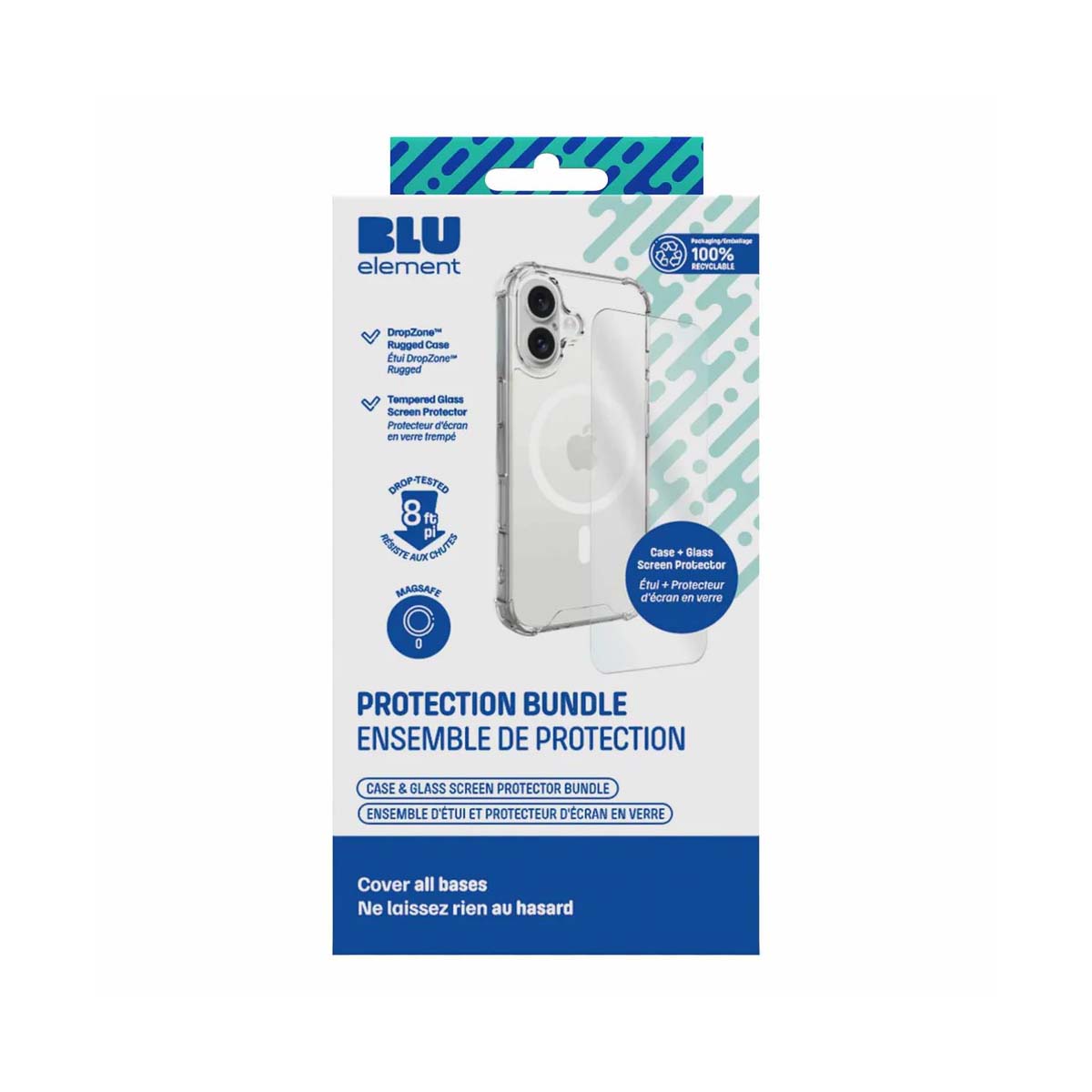 Blu Element Duo Protection Bundle W/ Dropzone Rugged Magsafe Case + Screen Protector For iPhone 16 - Clear