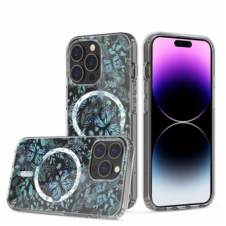 Premium Beautiful Floral [Magnetic Circle] Shockproof Transparent Hybrid Case For iPhone 13/14 - Design I