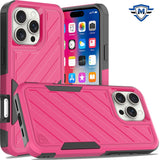 Metkase Noble Lined Shockproof Dual Layer Hybrid Case In Slide-Out Package For iPhone 16 Pro 6.3 Inch - Hot Pink/Black