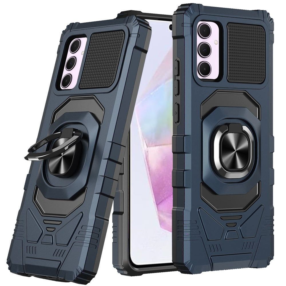Premium Robotic Hybrid With Magnetic Ring Stand Case Cover For Samsung A35 5G - Dark Blue