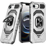 Premium Robotic Hybrid With Magnetic Ring Stand Case Cover For iPhone 16E / SE4 (2025) - Silver