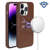 Metkase Chrome Lined Pattern [Magnetic Circle] Premium Case For iPhone 15 - Brown