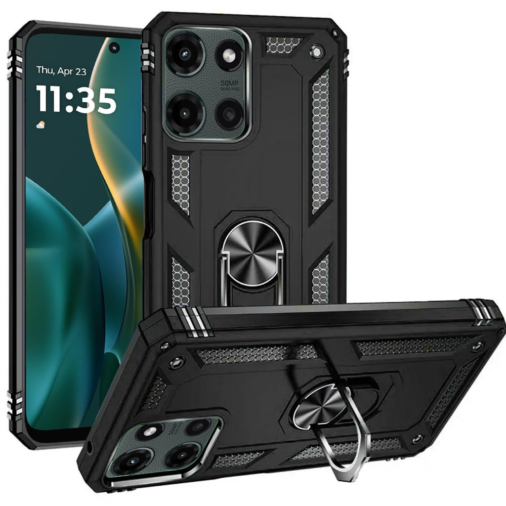 Premium Ring Magnetic Kickstand Hybrid Case Cover For Moto G Stylus 5G 2025 - Black