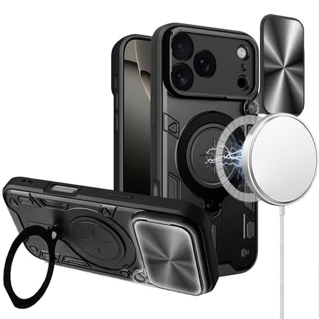 Premium Magnetic Ring Stand Classic Design Full Camera Protection Hybrid Case For iPhone 17 Pro - Black