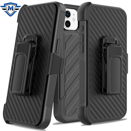 Metkase Holster Clip Noble Lined Shockproof Dual Layer Hybrid Case In Slide-Out Package For Iphone 11 (Xi6.1) - Black/Black