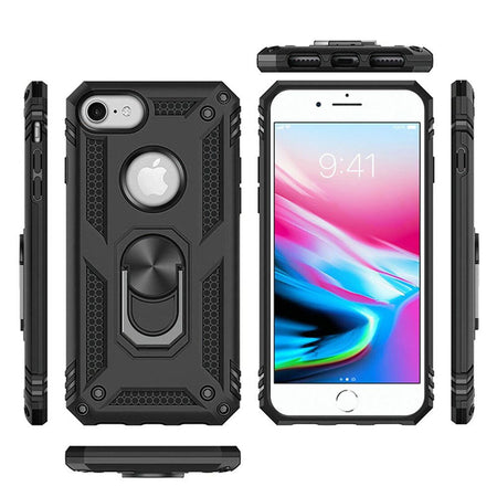 Premium Ring Magnetic Kickstand Hybrid Case Cover For iPhone Se 2/Se 3/7/8 - Black