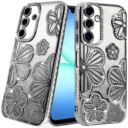 Premium Pro Max Shimmer Glitter Floral Design Thick TPU Case For Samsung A17 5G - Black