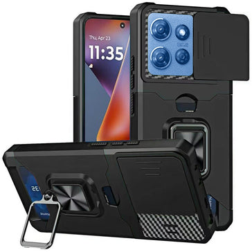Premium Multi-Functional Card Magnetic Ring Hybrid Case For Motorola Moto G 5G 2025/2026 & Moto G Play 2026 - Black