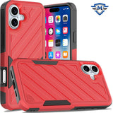 Metkase Noble Lined Shockproof Dual Layer Hybrid Case In Slide-Out Package For iPhone 16 6.1 Inch - Red/Black