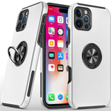 Premium Chief Oil Painted Magnetic Ring Stand Hybrid Case Cover For iPhone 16 Pro 6.3 Inch - Silver