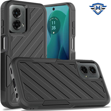 Metkase Noble Lined Shockproof Dual Layer Hybrid Case In Slide-Out Package For Motorola Moto G 5G 2024 - Black/Black