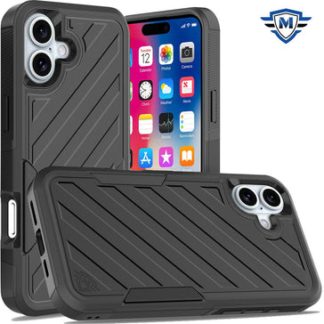 Metkase Noble Lined Shockproof Dual Layer Hybrid Case In Slide-Out Package For iPhone 16 6.1 Inch - Black/Black