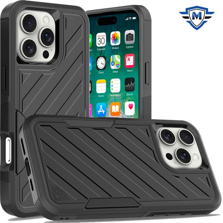 Metkase Noble Lined Shockproof Dual Layer Hybrid Case In Slide-Out Package For iPhone 16 Pro Max 6.9 Inch - Black/Black