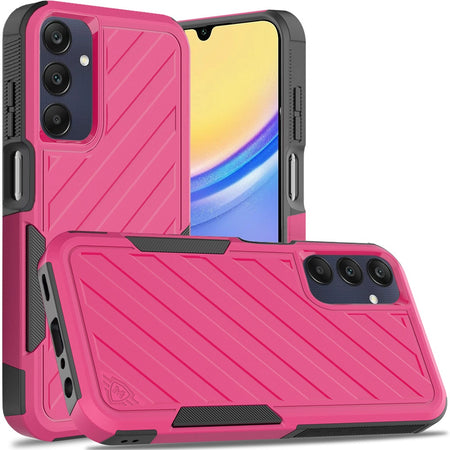 Premium Noble Lined Shockproof Dual Layer Hybrid Case For Samsung A15 5G - Hot Pink/Black