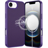Premium Carbonfiber Design Magnetic Ring HQ Thick 2.0mm Hybrid Case For iPhone 16E (E Edition) / SE4 (2025) / 17e - Dark Purple
