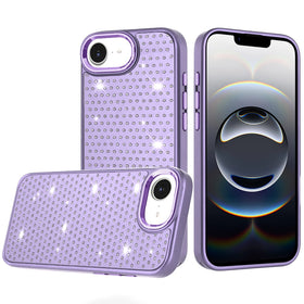 Premium Beautiful Diamond Metallic Design Metal Chrome Edged Hybrid Case For iPhone 16E (E Edition) / SE4 (2025) / 17e - Purple