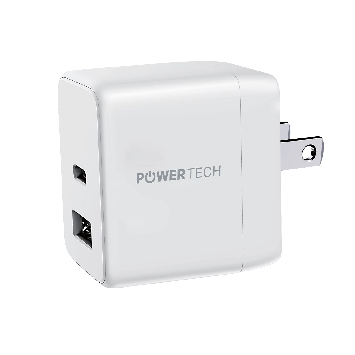 Powertech PD 20W Dual-Port USB-A & USB-C Wall Charger - White