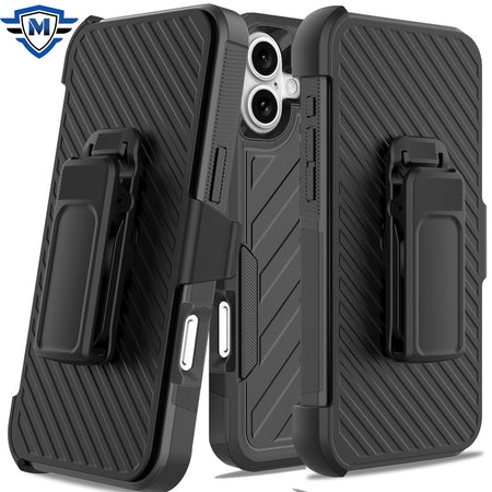 Metkase Noble Lined Shockproof Dual Layer Holster Hybrid Case For iPhone 16 6.1 Inch - Black/Black