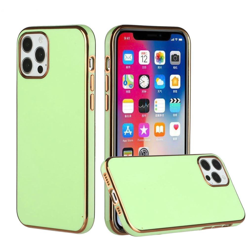 TPU Case For iPhone 12 & iPhone 12 Pro - Light Green - Electroplated Fashion Solid Color Wild Flag