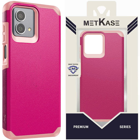 Metkase (Original Series) Tough Strong Shockproof Hybrid Case In Slide-Out Package For Moto G Stylus 5G (2023) - Hot Pink / Light Pink
