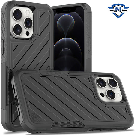 Metkase Noble Lined Shockproof Dual Layer Hybrid Case In Slide-Out Package For Iphone 12/12 Pro - Black/Black