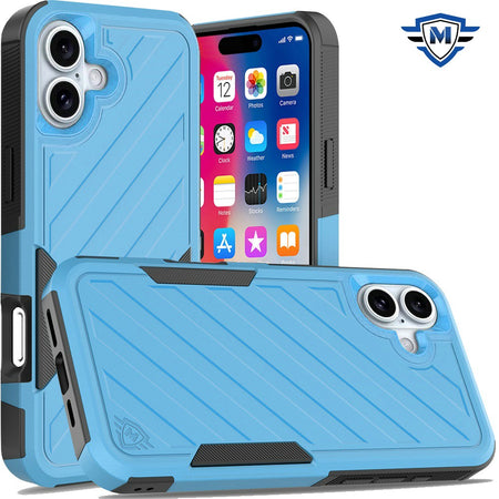 Metkase Noble Lined Shockproof Dual Layer Hybrid Case In Slide-Out Package For iPhone 16 6.1 Inch - Sky Blue/Black