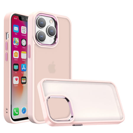 Premium Polished Oil Thick Acrylic Metal Button Hybrid Case For iPhone 14 / iPhone 13 - Light Pink