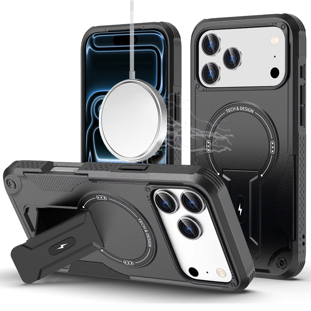 HR Premium Sturdy Bracket Kickstand Magnetic Hybrid Case For Iphone 18 Pro Max - Black