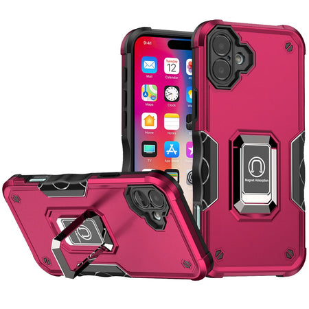 Premium Optimum Magnetic Ring Stand Hybrid Case Cover For iPhone 16 6.1 Inch - Hot Pink