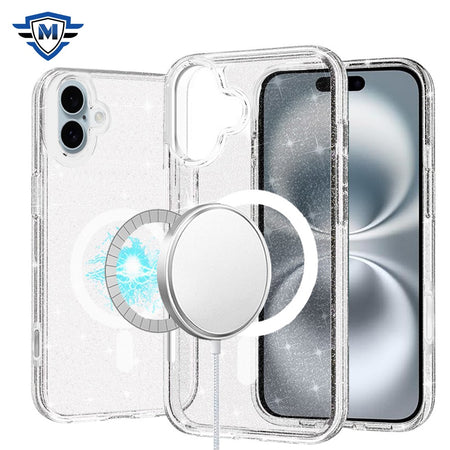 Metkase Glitter Ultra [Magnetic Circle] Thick 3mm Transparent Hybrid Case In Slide-Out Package For iPhone 16 6.1 Inch - Clear