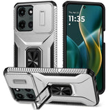 Premium Complete Magnetic Metal Ring Stand Camera Protection Hybrid Case For Moto G Stylus 5G 2025 - Silver