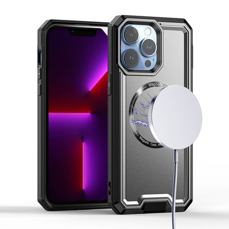 Premium Rank [Magnetic Circle] Tough Strong Modern Fused Hybrid Case For iPhone 12 & iPhone 12 Pro - Black