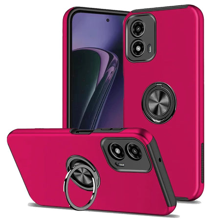 Premium Chief Oil Painted Magnetic Ring Stand Hybrid Case Cover For Motorola Moto G Stylus 5G 2024 - Hot Pink