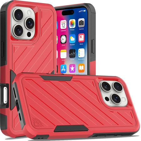 Premium Noble Lined Shockproof Dual Layer Hybrid Case For iPhone 16 Pro 6.3 Inch - Red/Black