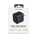 Powertech PD 20W Dual-Port USB-A & USB-C Wall Charger - Black