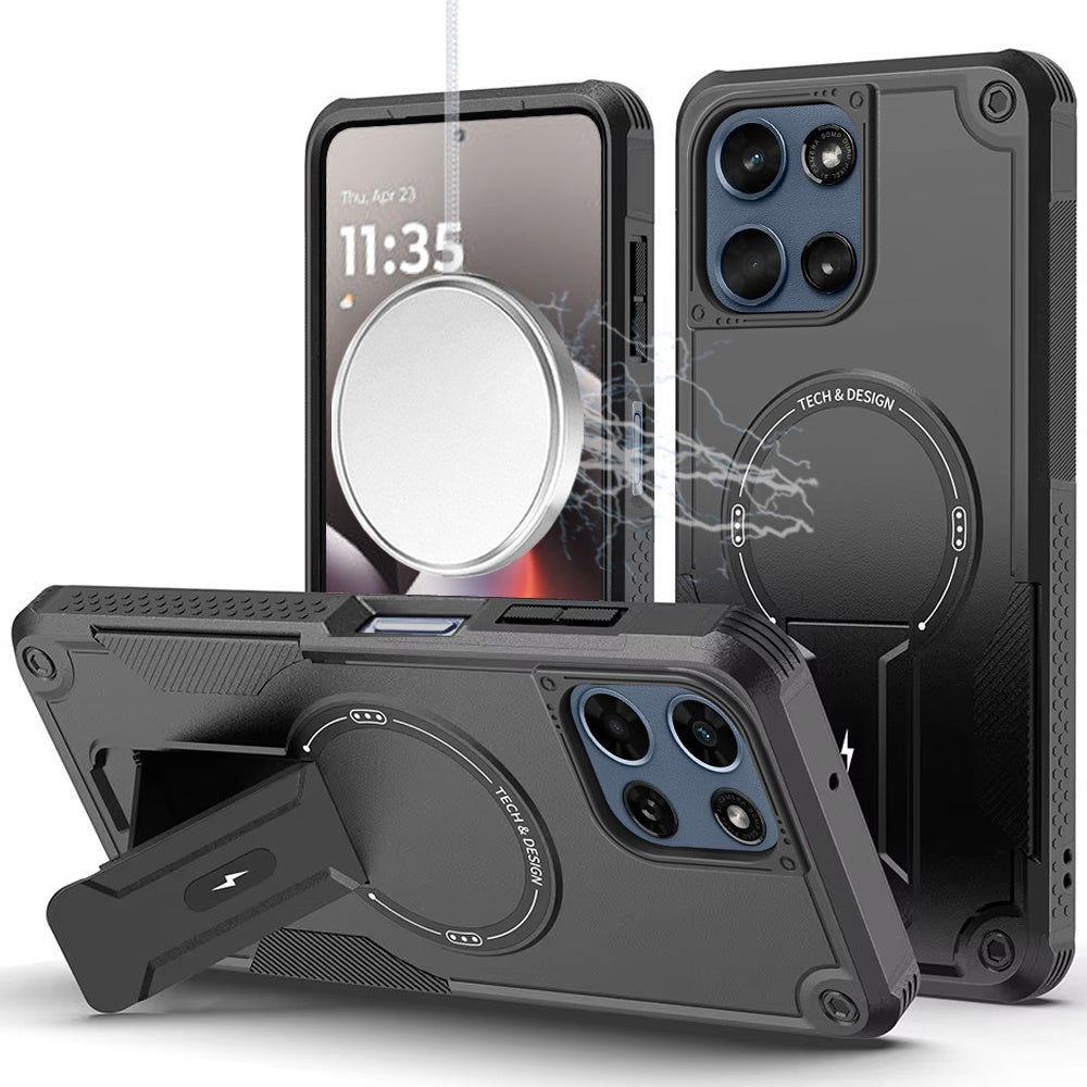 HR Premium Sturdy Bracket Kickstand Magnetic Hybrid Case For Moto G Stylus 5G 2025 - Black