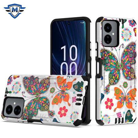 Metkase Strong Tough Metallic Design Hybrid Case In Slide-Out Package For Boost Celero SC 5G 2024 - Colorful Butterflies
