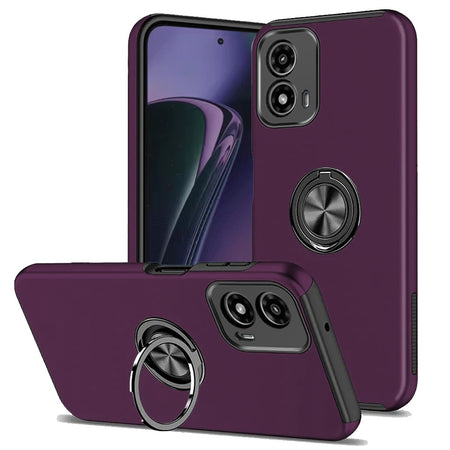 Premium Chief Oil Painted Magnetic Ring Stand Hybrid Case Cover For Motorola Moto G Stylus 5G 2024 - Dark Purple