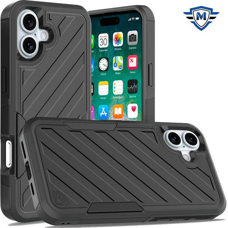 Metkase Noble Lined Shockproof Dual Layer Hybrid Case In Slide-Out Package For iPhone 16 Plus 6.7 Inch - Black/Black