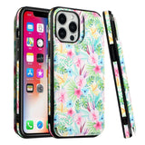 Premium Luxury Side Magnetic Button Card Id Holder Pu Leather cover For iPhone 13 / 14 - Foral E