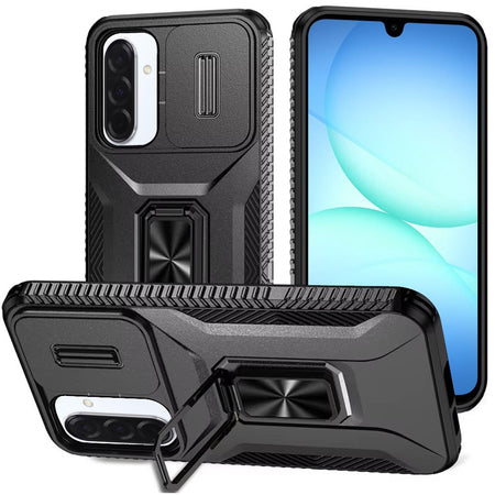 Premium Complete Magnetic Metal Ring Stand Camera Protection Hybrid Case For Samsung A17 5G - Black