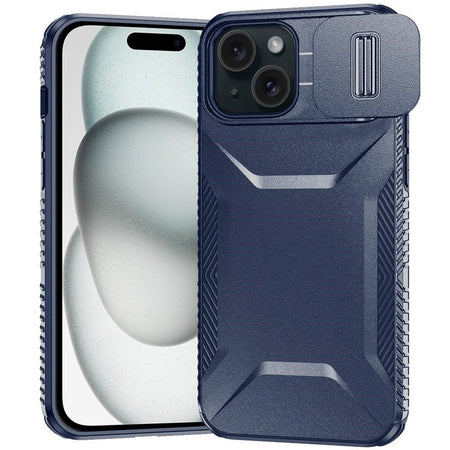 Premium Ultimate U Design Hybrid Case With Camera Window Covering For iPhone 15 - Dark Blue